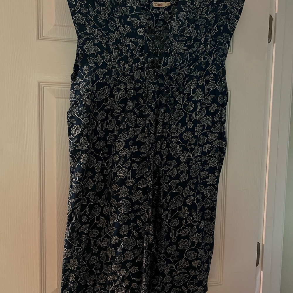 Faherty Blue Sleeveless Sheath Dress Crew Neck